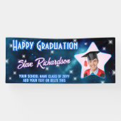 Banderoles Star Script Name Happy Graduation Party Blue Photo (Horizontal)