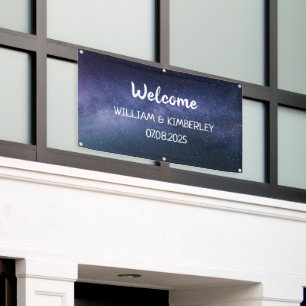 Banderoles Starry Night Stars Sky Galaxy Mariage Navy Blue