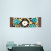 Banderoles Steampunk Clock and Turquoise Roses on Striped (Salon professionnel)