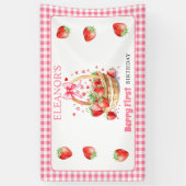 Banderoles Strawberries and pink bow Berry First Birthday (Vertical)
