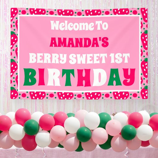 Banderoles Strawberry 1st Birthday Celebration Welcome