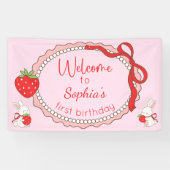 Banderoles Strawberry Bunny Birthday Welcome Sign Banner (Horizontal)