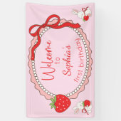 Banderoles Strawberry Bunny Birthday Welcome Sign Banner (Vertical)