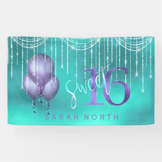 Banderoles String Lights & Balloons Sweet 16 TealPurple ID473 (Horizontal)