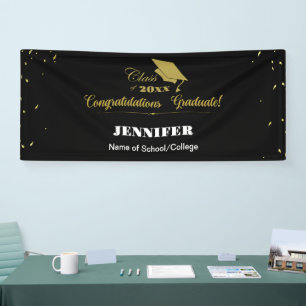 Banderoles Stylish Black Gold Script Congrats Graduation 2025