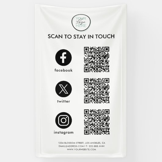 Banderoles Suivez-nous Social Media QR Code Entreprise (Vertical)