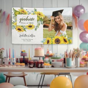 Banderoles Sunflower Photo Script Graduation Welcome Party