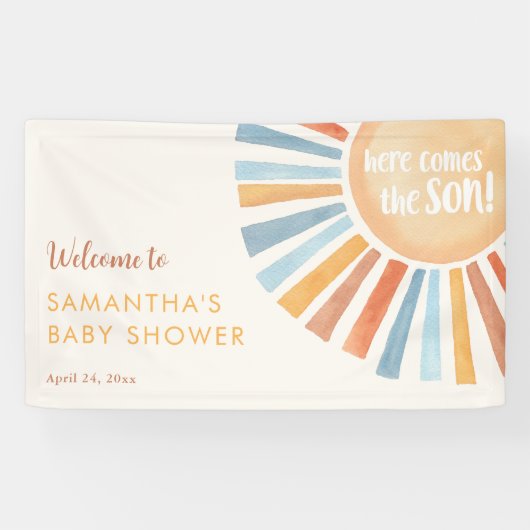 Banderoles Sunshine boho garçon baby shower ici vient le fils (Horizontal)