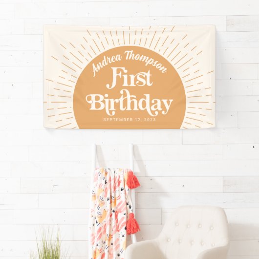 Banderoles Sunshine Boho Jaune premier anniversaire (En situation)