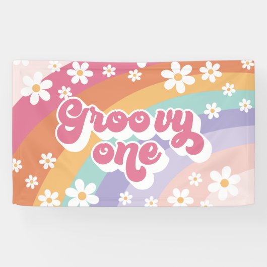 Banderoles Super One Retro Rainbow 1er anniversaire (Horizontal)