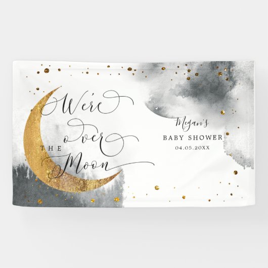 Banderoles Sur la Lune Dreamy Grey Sky Baby shower (Horizontal)