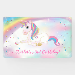 Banderoles Sur le Rainbow Magical Unicorn Anniversaire fond