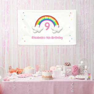 Banderoles Sur un nuage de bonheur ! Anniversaire arc-en-ciel