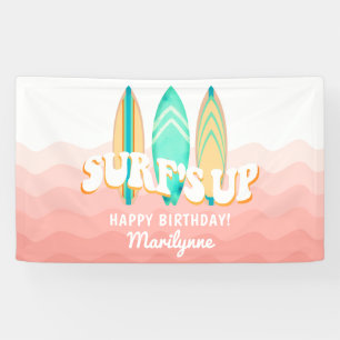 Banderoles Surfs roses vers le haut Surboard Anniversaire
