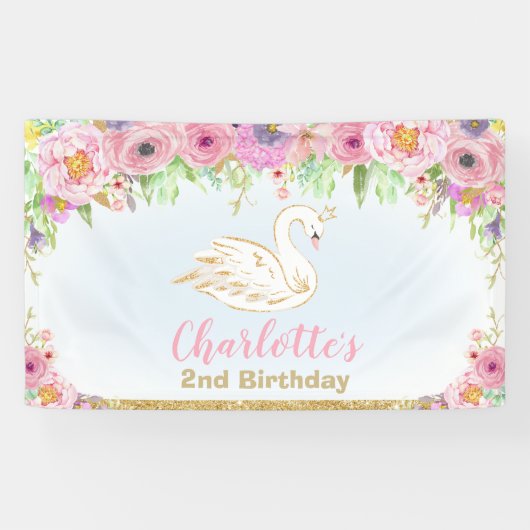 Banderoles Swan Princess Anniversaire Décor du mur (Horizontal)