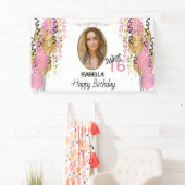Banderoles Sweet 16 Anniversaire - Ballons roses (En situation)