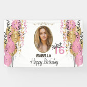 Banderoles Sweet 16 Anniversaire - Ballons roses (Horizontal)
