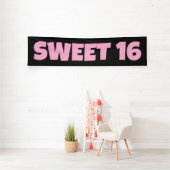 BANDEROLES SWEET 16 ANNIVERSAIRE BANNIER ROSE (Insitu)