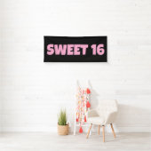 BANDEROLES SWEET 16 ANNIVERSAIRE BANNIER ROSE (En situation)