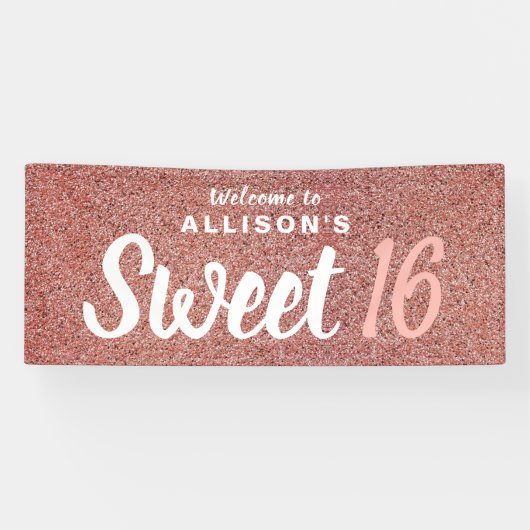 Banderoles Sweet 16 Anniversaire Rose Parties scintillant d'o (Horizontal)