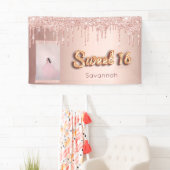 Banderoles Sweet 16 anniversaire sur mesure photo rose partie (En situation)