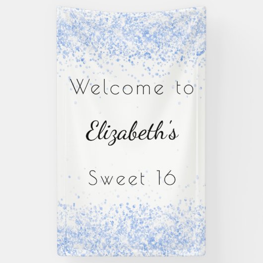 Banderoles Sweet 16 bébé bleu blanc accueil (Vertical)