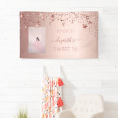 Banderoles Sweet 16 étoiles roses or rose (En situation)