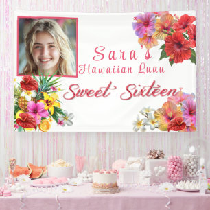 Banderoles Sweet 16 Hawaiian Luau Hibiscus Plumeria