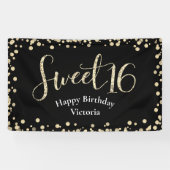 Banderoles Sweet 16 moderne Black Gold Parties scintillant Fi (Horizontal)