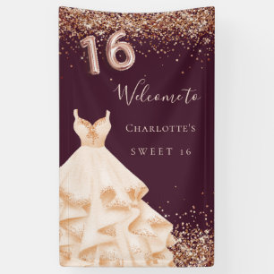 Banderoles Sweet 16 robe d'or rose bordeaux