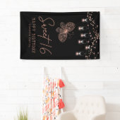 Banderoles Sweet 16 Rose Gold Butterfly Chic Moderne Annivers (En situation)