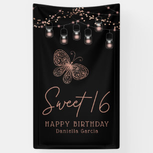Banderoles Sweet 16 Rose Gold Butterfly Chic Moderne Annivers