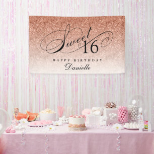 Banderoles Sweet 16 Rose Parties scintillant or personnalisé 