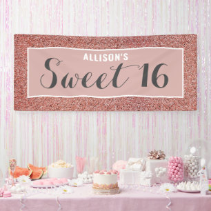 Banderoles Sweet 16 Rose Parties scintillant or personnalisée