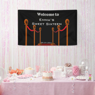 Banderoles Sweet 16e Elégant Tapis Noir & Rouge Anniversaire