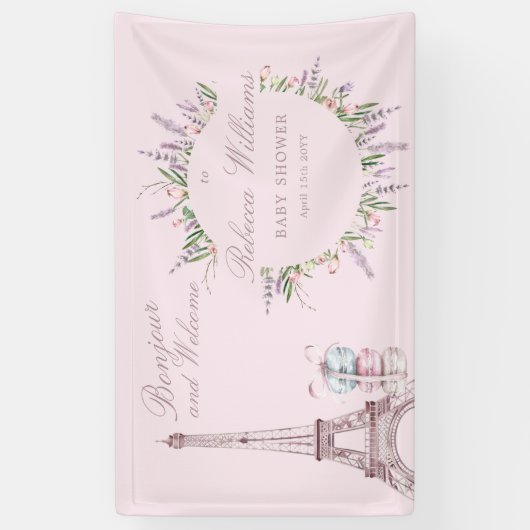 Banderoles Sweet Macaron Bonjour Bebe Paris Baby shower (Vertical)