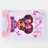 Banderoles Sweet ONE Afro Puff bébé fille pourpre 1er anniver (Horizontal)
