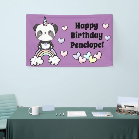Banderoles Sweet Panda Unicorn Rainbow Hearts Anniversaire (Salon professionnel)