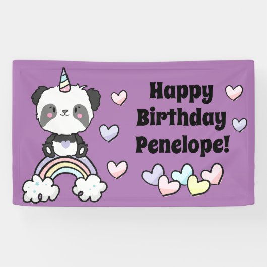Banderoles Sweet Panda Unicorn Rainbow Hearts Anniversaire (Horizontal)