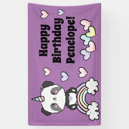 Banderoles Sweet Panda Unicorn Rainbow Hearts Anniversaire (Vertical)
