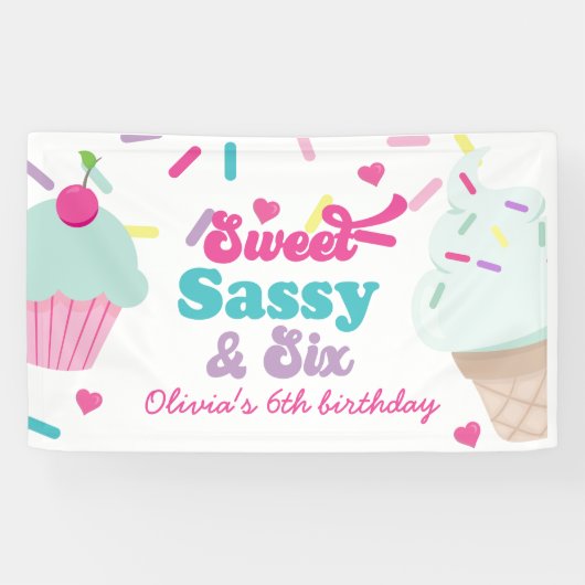 Banderoles Sweet Sassy et Six Glaces Crème et Gâteau Annivers (Horizontal)