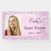 Banderoles Sweet Sixteen, Bat Mitzvah,  Strass Rose, Sur mesu (Horizontal)