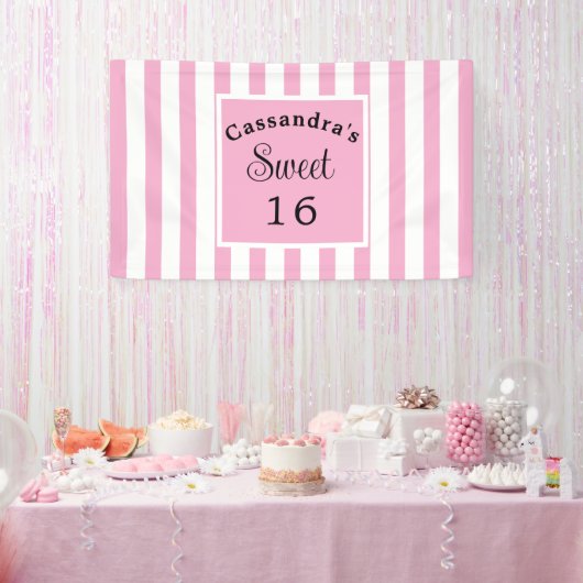 Banderoles Sweet sixteen rose rayure classique chic (Fête)