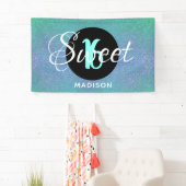 Banderoles Sweet sixteen Turquoise Aqua Parties scintillant p (En situation)