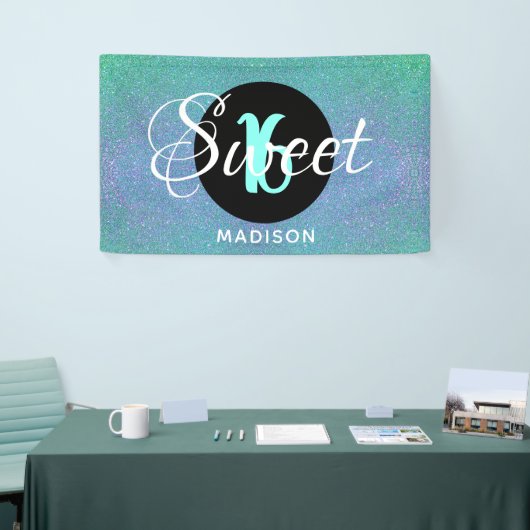 Banderoles Sweet sixteen Turquoise Aqua Parties scintillant p (Salon professionnel)