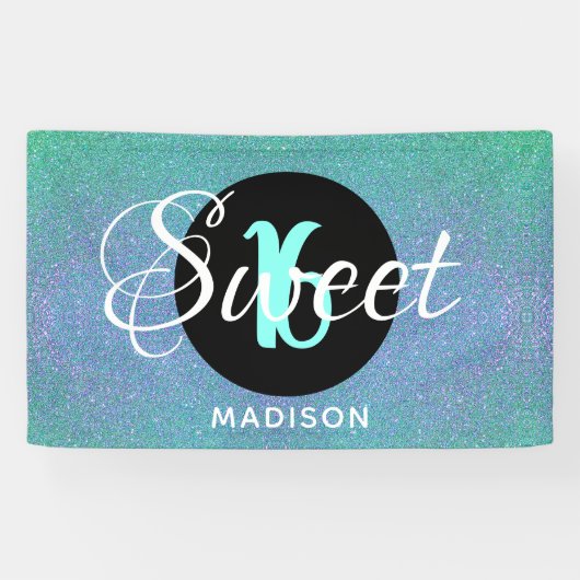 Banderoles Sweet sixteen Turquoise Aqua Parties scintillant p (Horizontal)