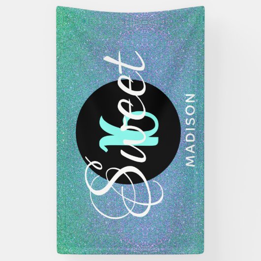 Banderoles Sweet sixteen Turquoise Aqua Parties scintillant p (Vertical)