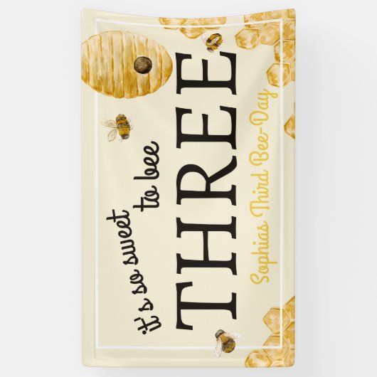 Banderoles Sweet To Bee Three Third Birthday Bees Honeycomb (Vertical)