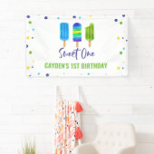 Banderoles Sweet Un 1er Anniversaire Ice Pop Bleu Vert (En situation)