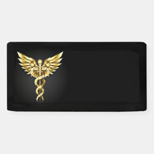 Banderoles Symbole caducee polygonale or